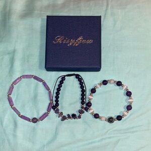 Purple and Pink Beaded Bracelet Set